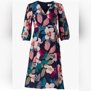 Navy Eliza J Faux-wrap dress, Size 0P